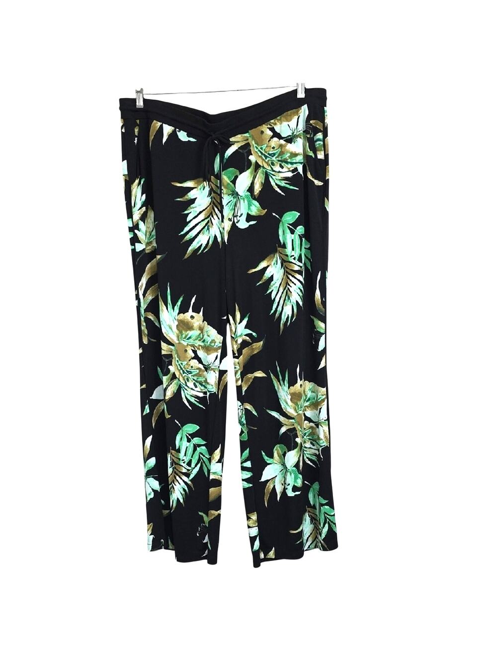 Lauren Ralph Lauren Womens Sz 2X Black Green Tropical Pockets Wide Leg Pants
